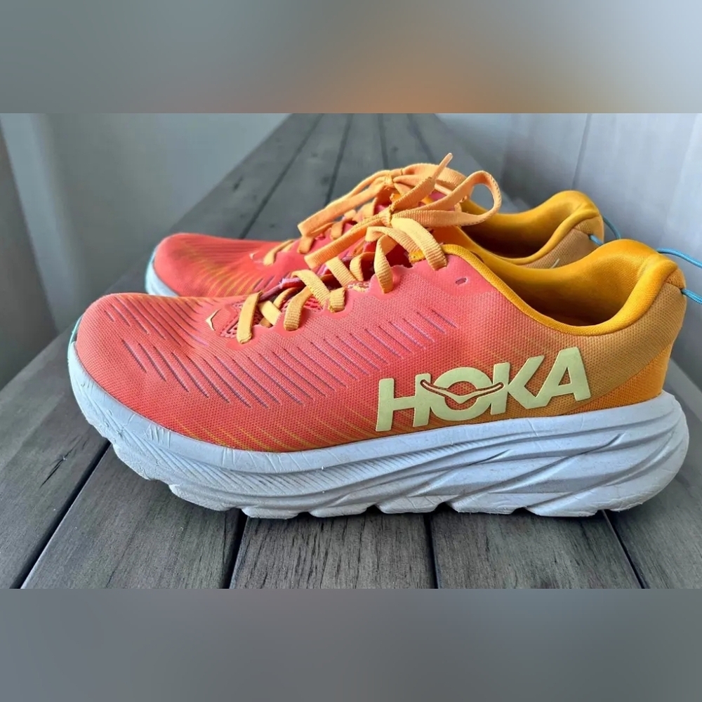 Hoka One Rincon 3 Orange Radient Yellow Running Camellia Sneakers Women 7.5B